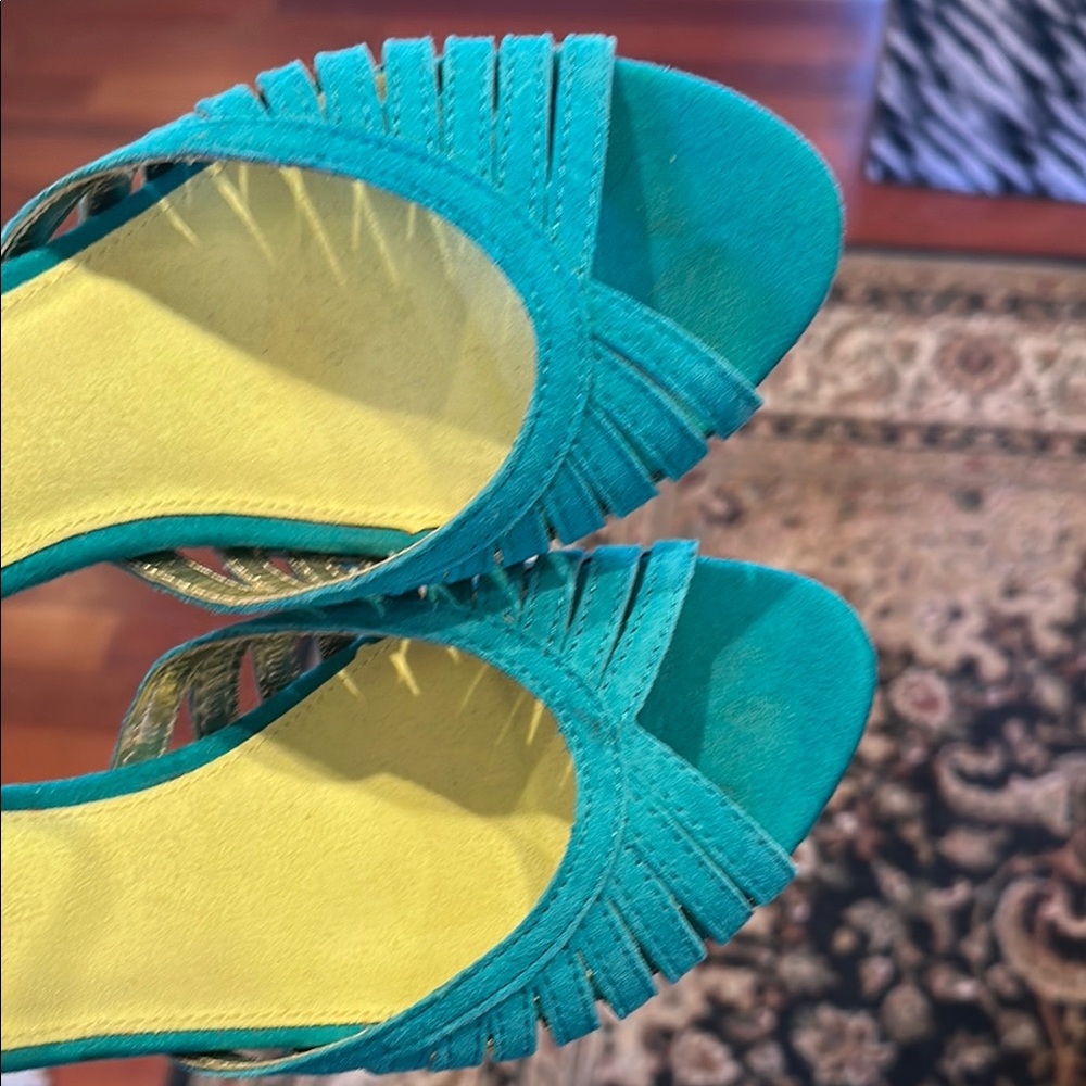 Seychelles Teal Blue Open-Toe Ankle-Strap Heels - Picture 3 of 5
